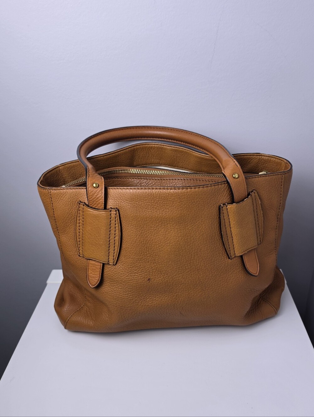 Ralph Lauren Leather Heritage Logo Cognac Tote Satchel Bag - Picture 3 of 16
